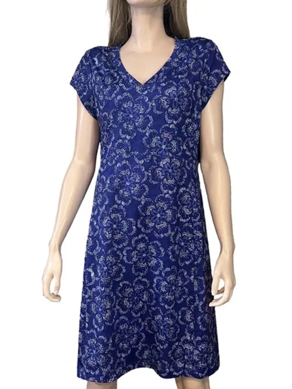 LL Bean Versatile Fitness Dress Travel Leisure Action All Over Print Cap Sleeve